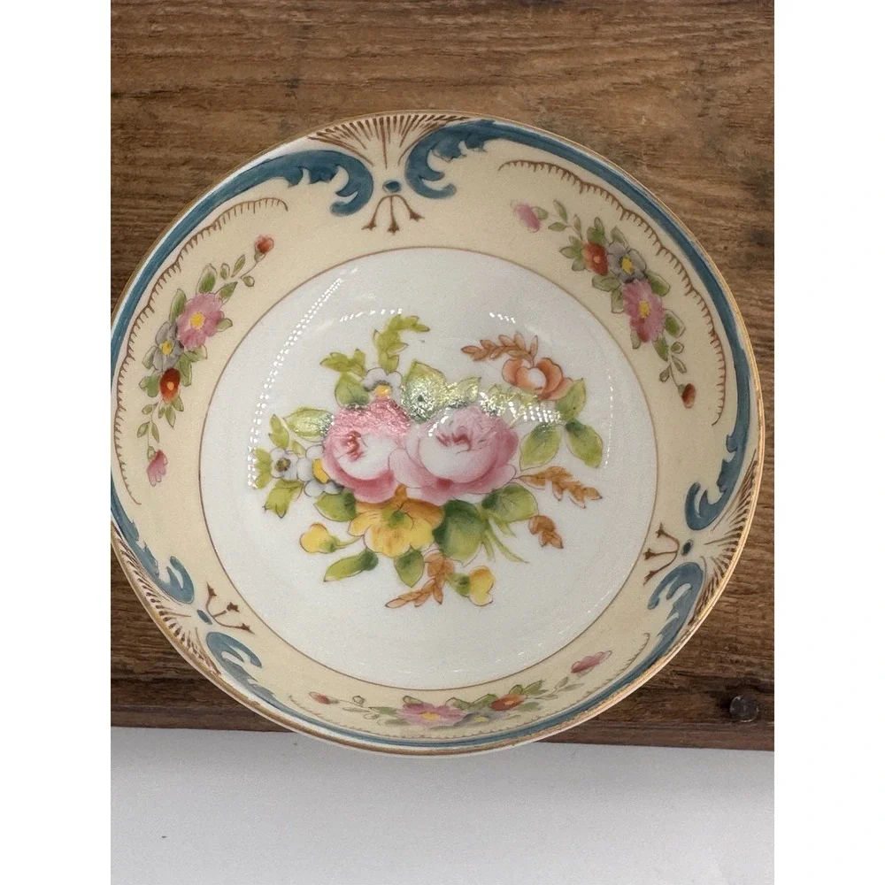 Noritake Hand Painted‎ Footed Bowl w/Ladle Floral Gold Trim Japan Set Vintage